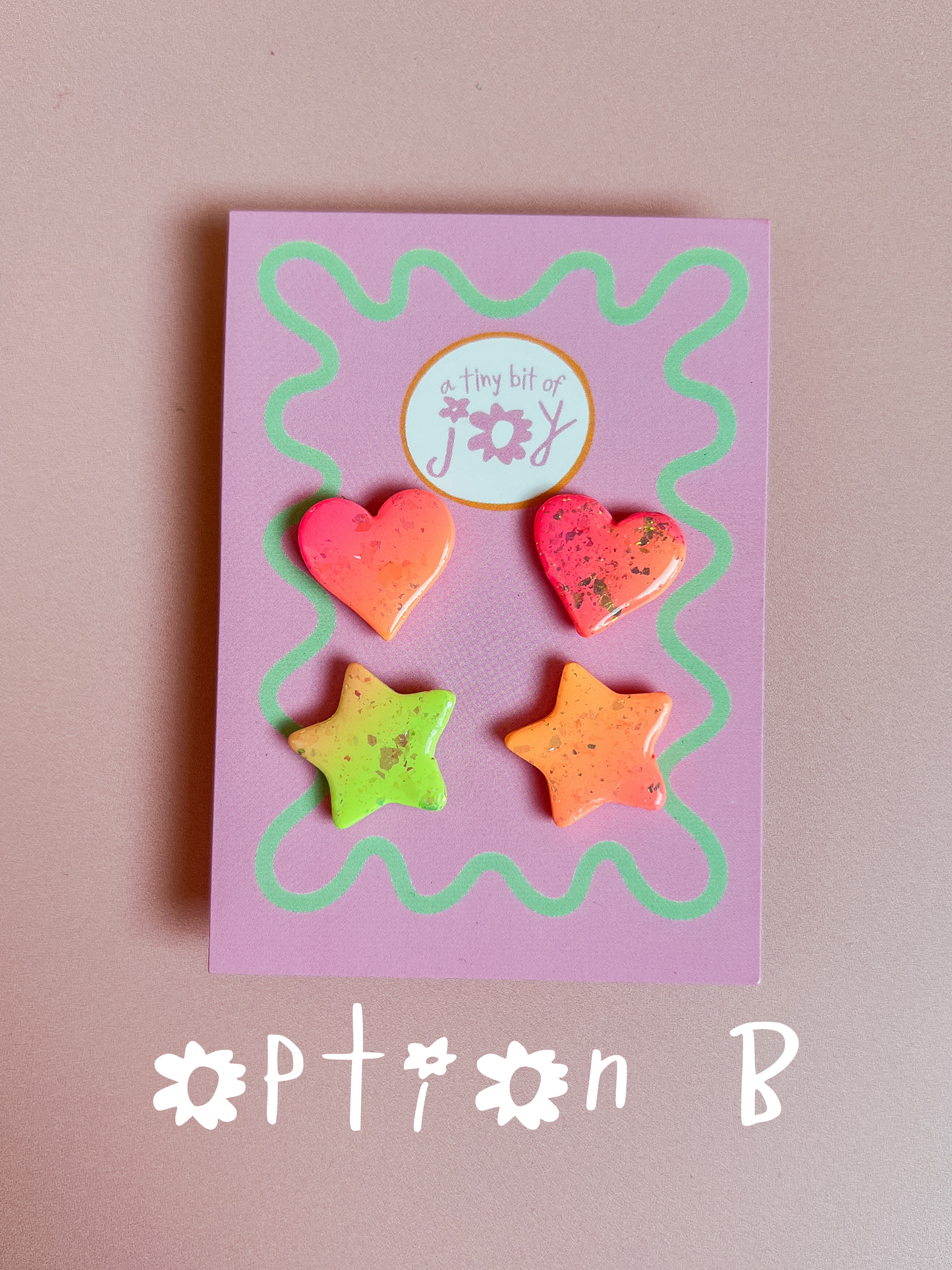 Handmade Polymer Clay Heart and Star Stud Duo