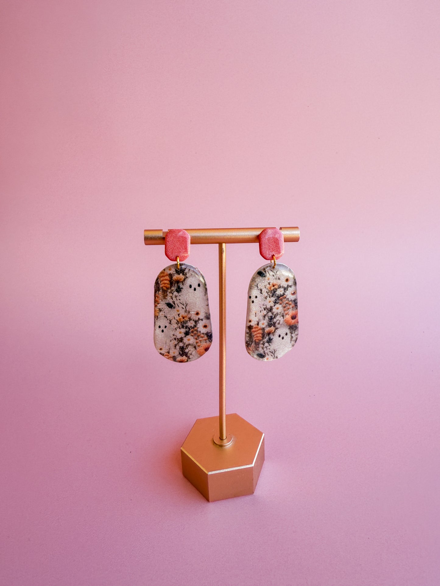 Vintage Floral Ghost Earrings - 18k Gold Framed / Frameless Designs