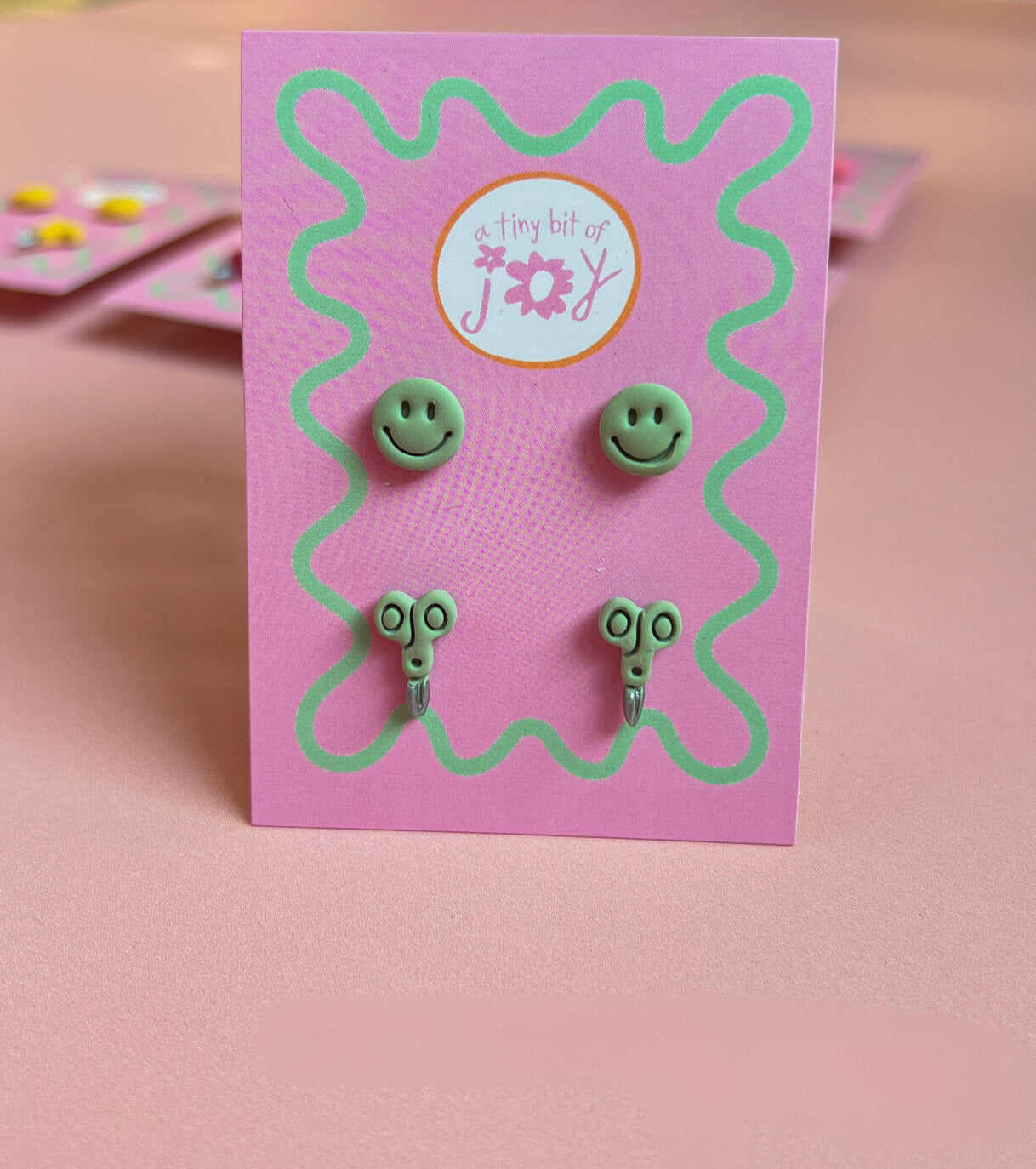 Handmade Polymer Clay Happy Face Stud and Scissor Stud Earrings