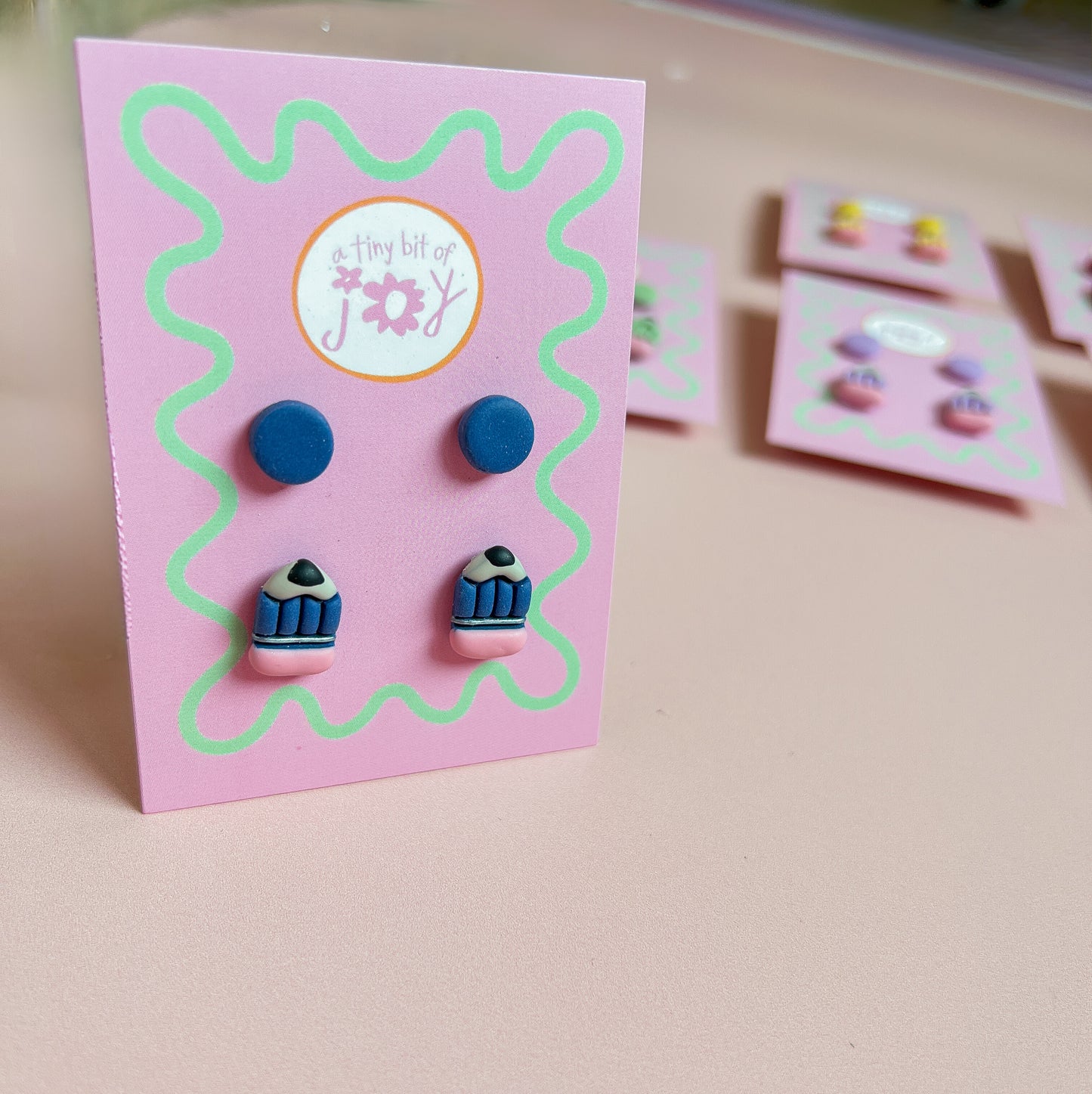 Handmade Polymer Clay Mini Circle Studs and Pencil Earrings