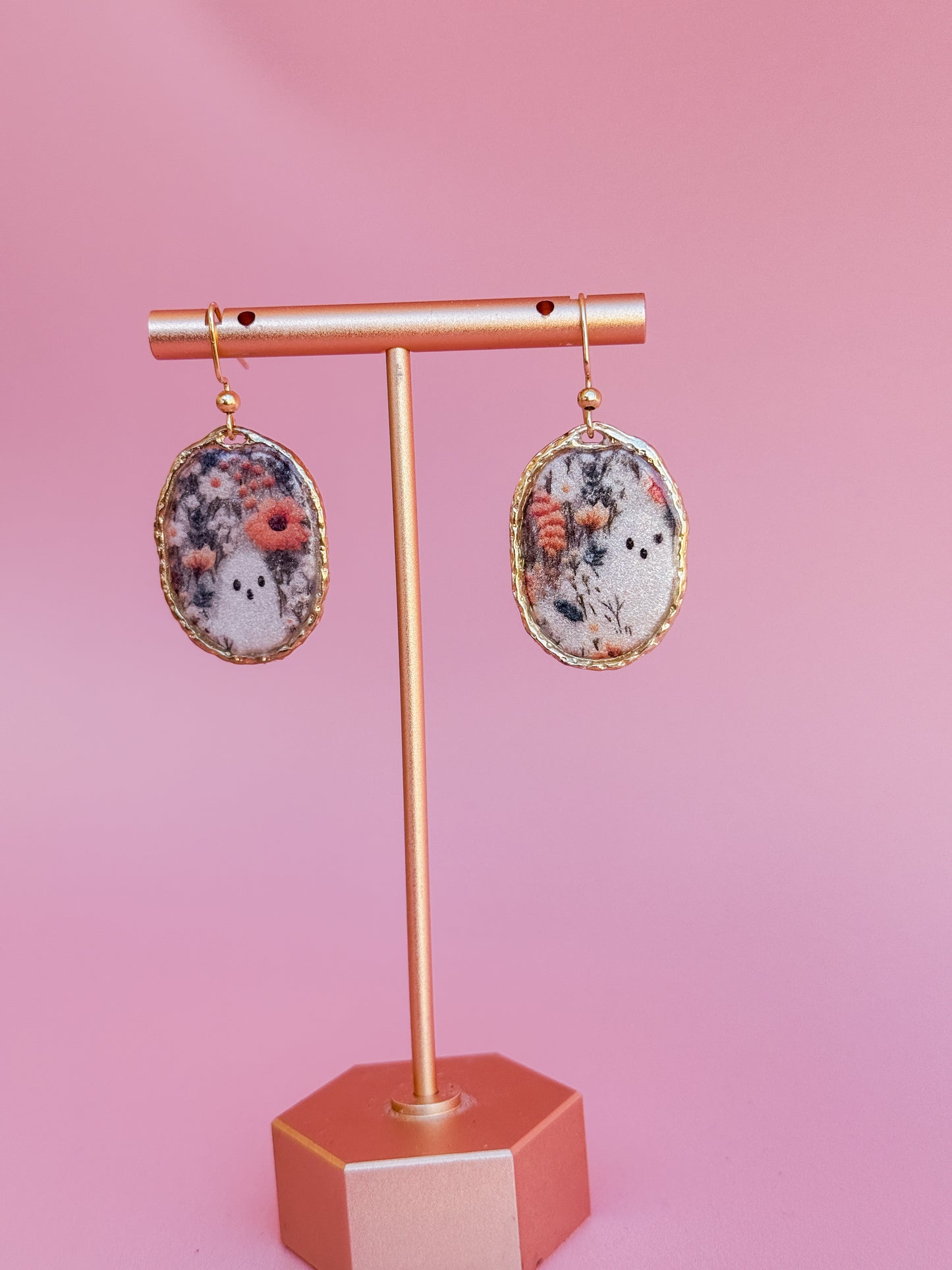 Vintage Floral Ghost Earrings - 18k Gold Framed / Frameless Designs