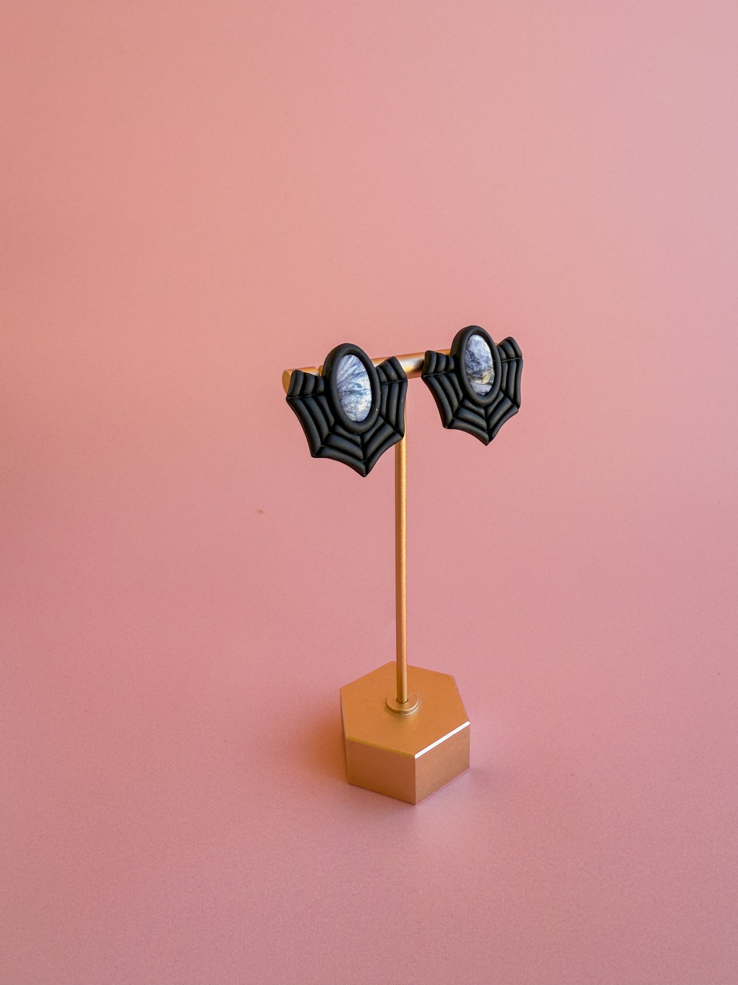 🖤 Faux Stone Bezel Web Earrings