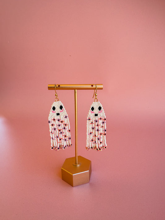 Flower Power Beaded Ghost Earrings – Handmade Miyuki Fringe Jewelry