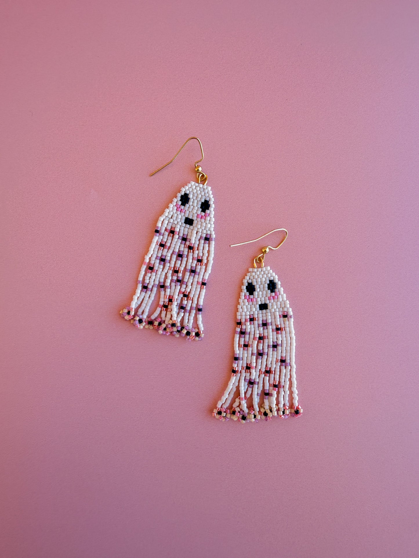 Flower Power Beaded Ghost Earrings – Handmade Miyuki Fringe Jewelry