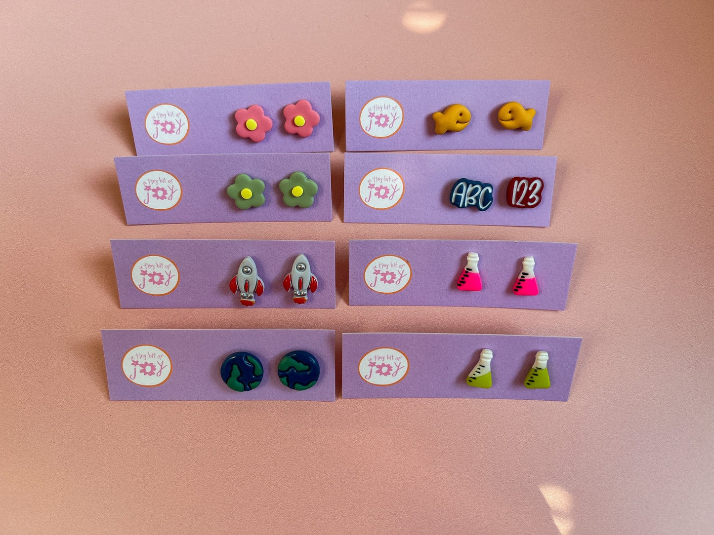 Handmade Polymer Clay Back-to-School Stud Earrings