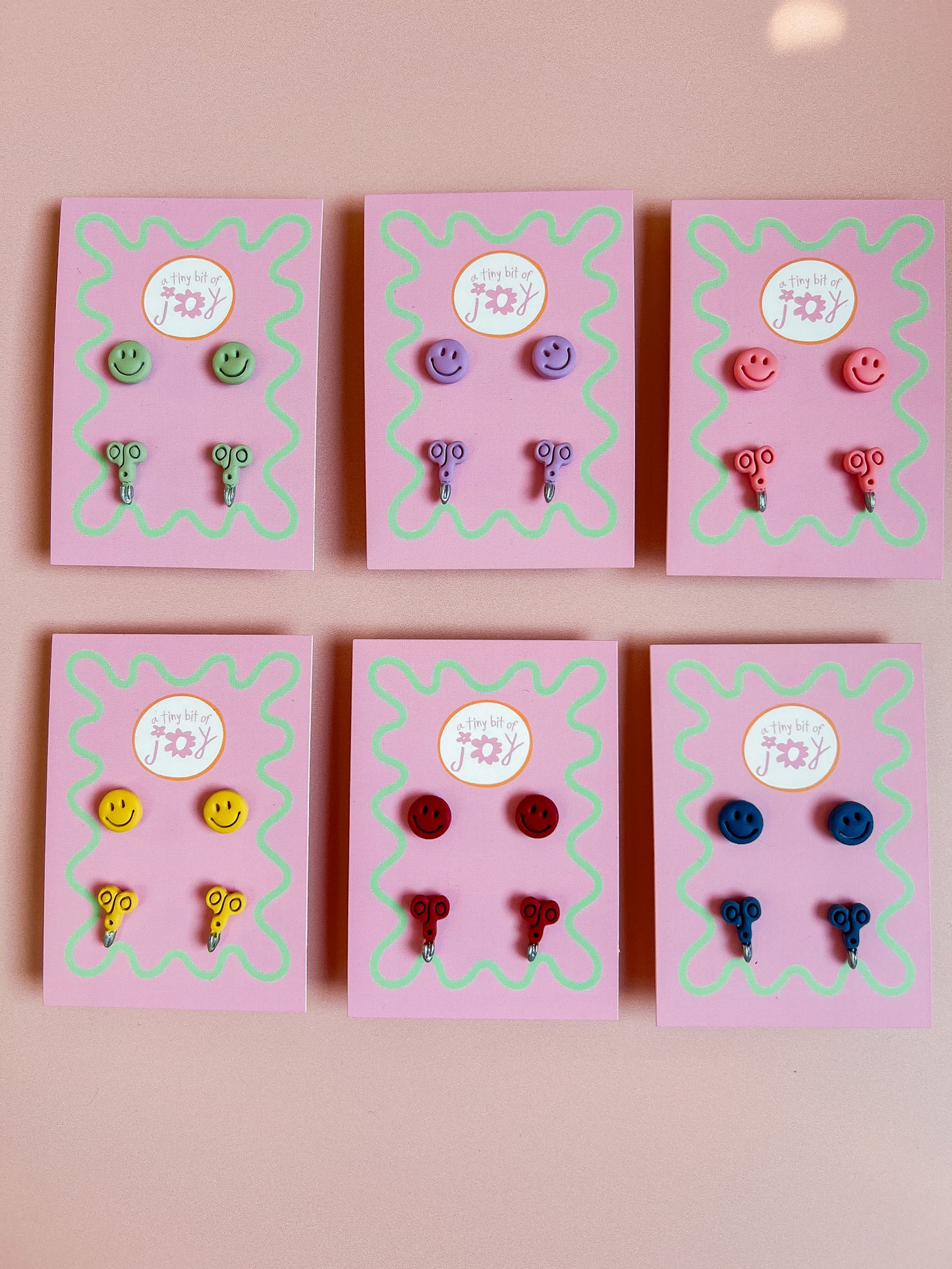 Handmade Polymer Clay Happy Face Stud and Scissor Stud Earrings