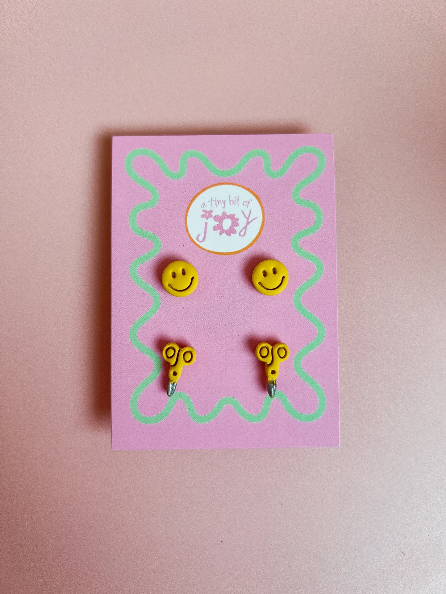 Handmade Polymer Clay Happy Face Stud and Scissor Stud Earrings