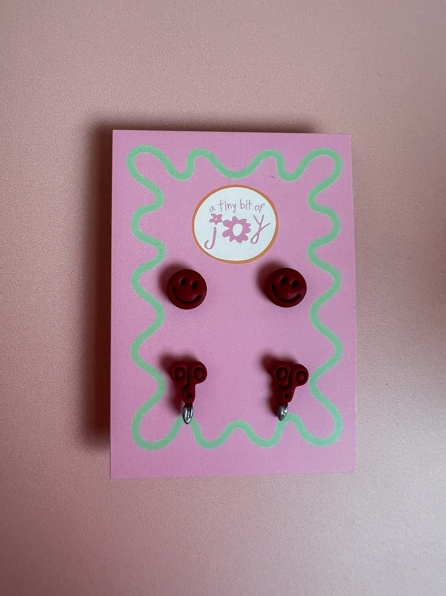 Handmade Polymer Clay Happy Face Stud and Scissor Stud Earrings