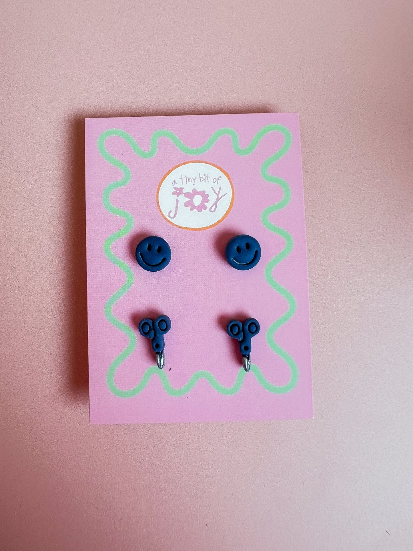 Handmade Polymer Clay Happy Face Stud and Scissor Stud Earrings