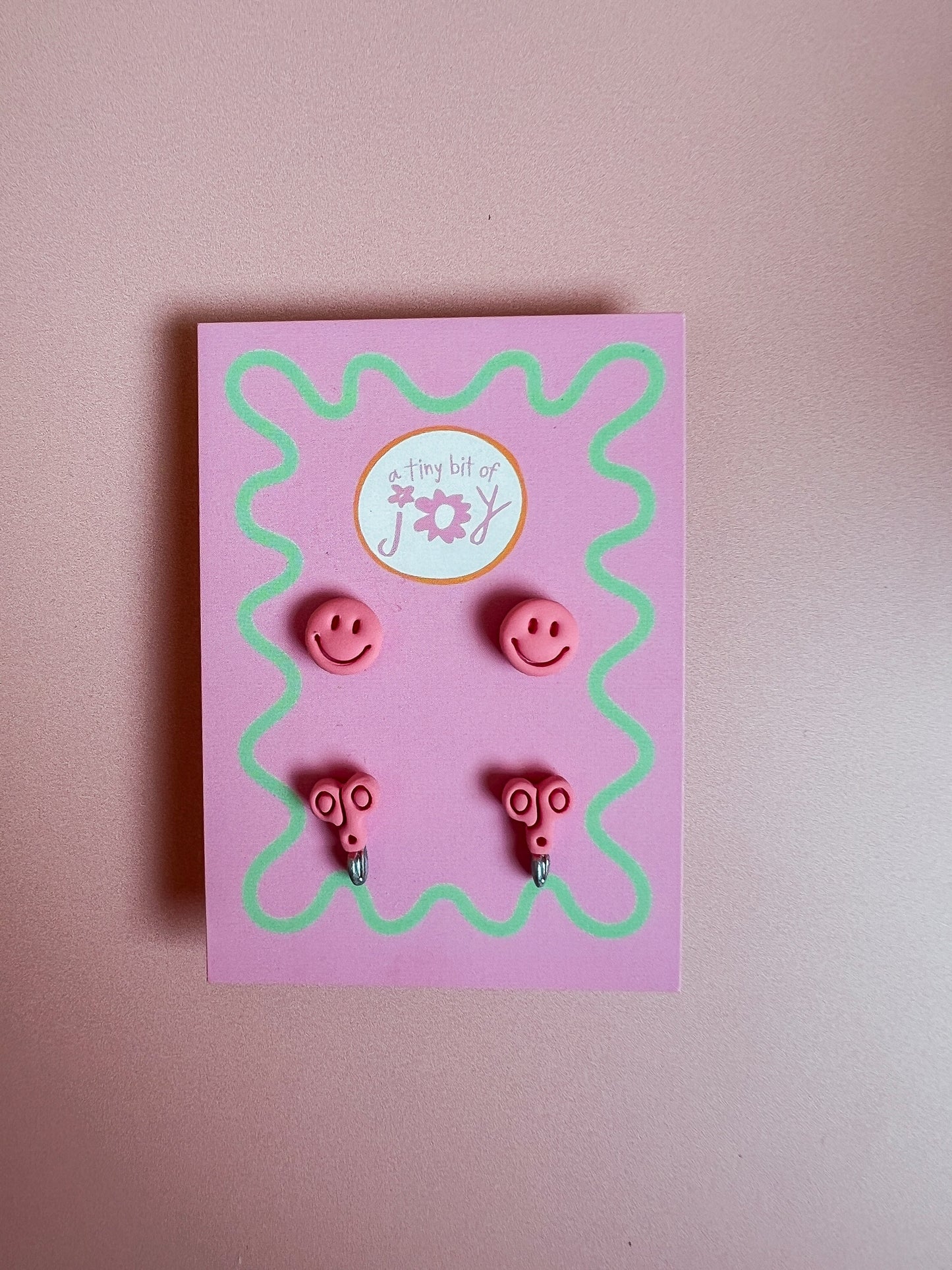 Handmade Polymer Clay Happy Face Stud and Scissor Stud Earrings