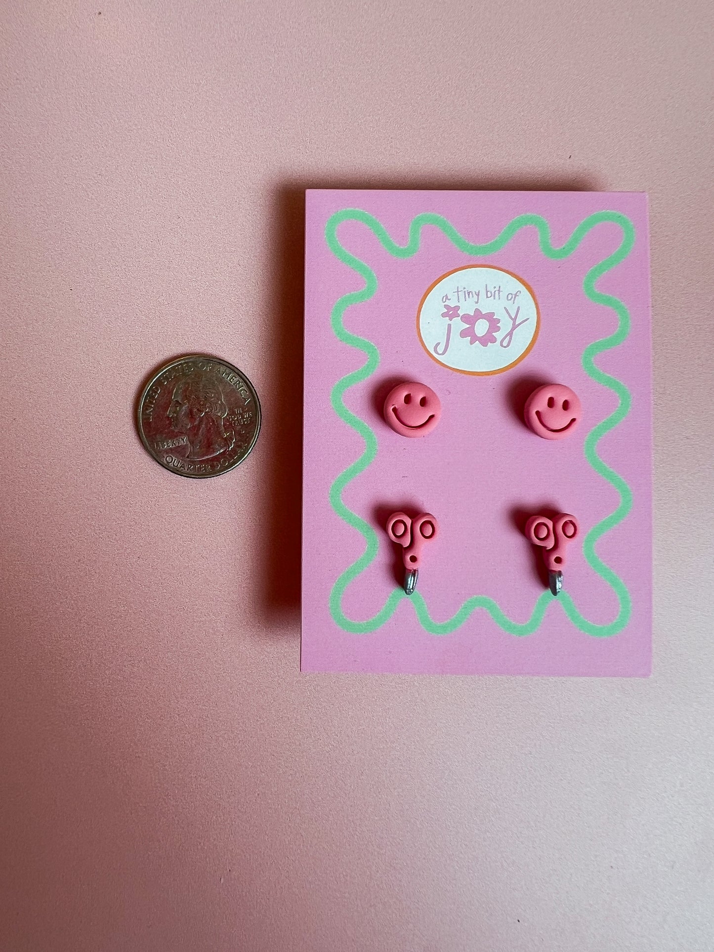 Handmade Polymer Clay Happy Face Stud and Scissor Stud Earrings