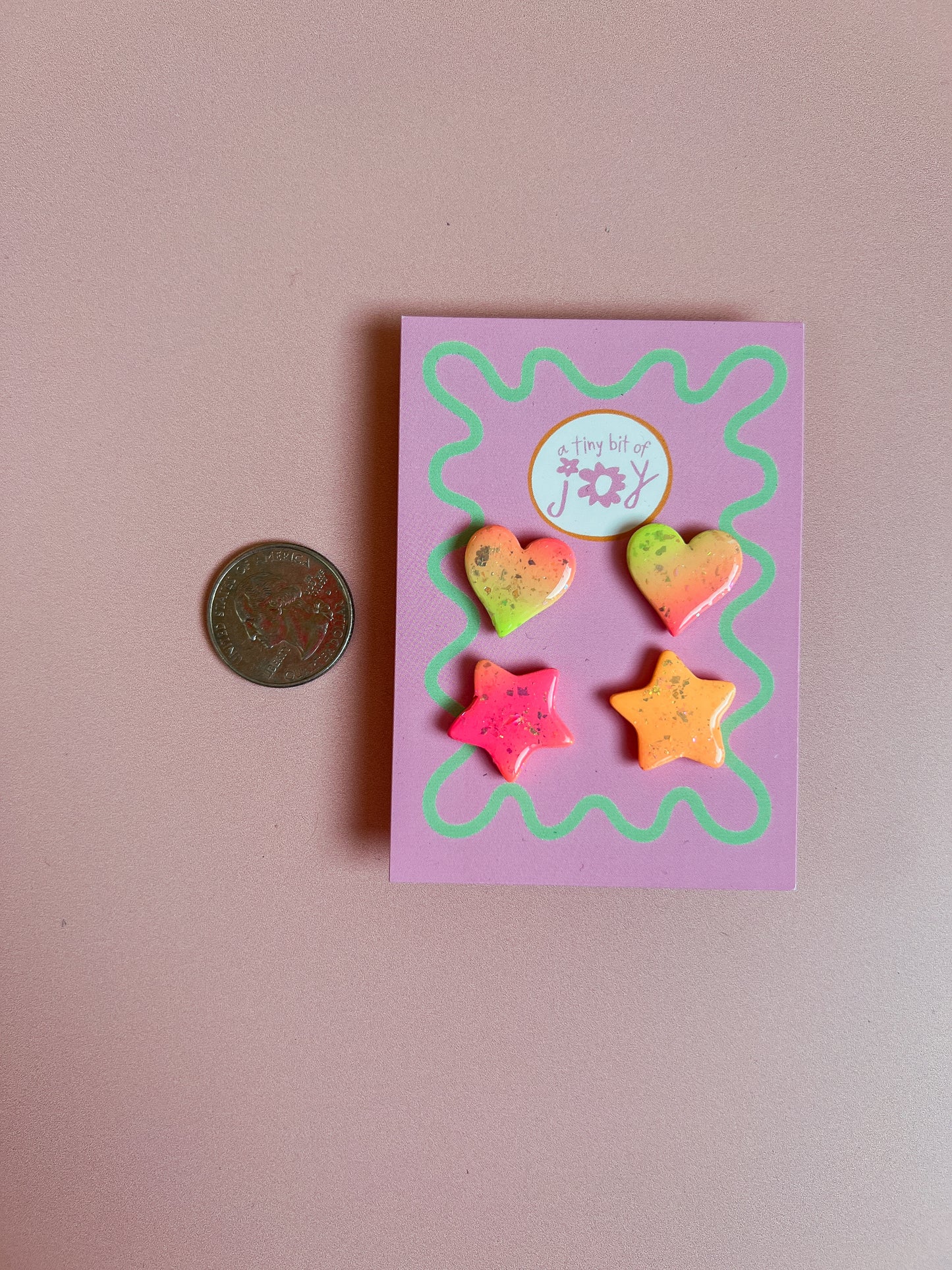 Handmade Polymer Clay Heart and Star Stud Duo