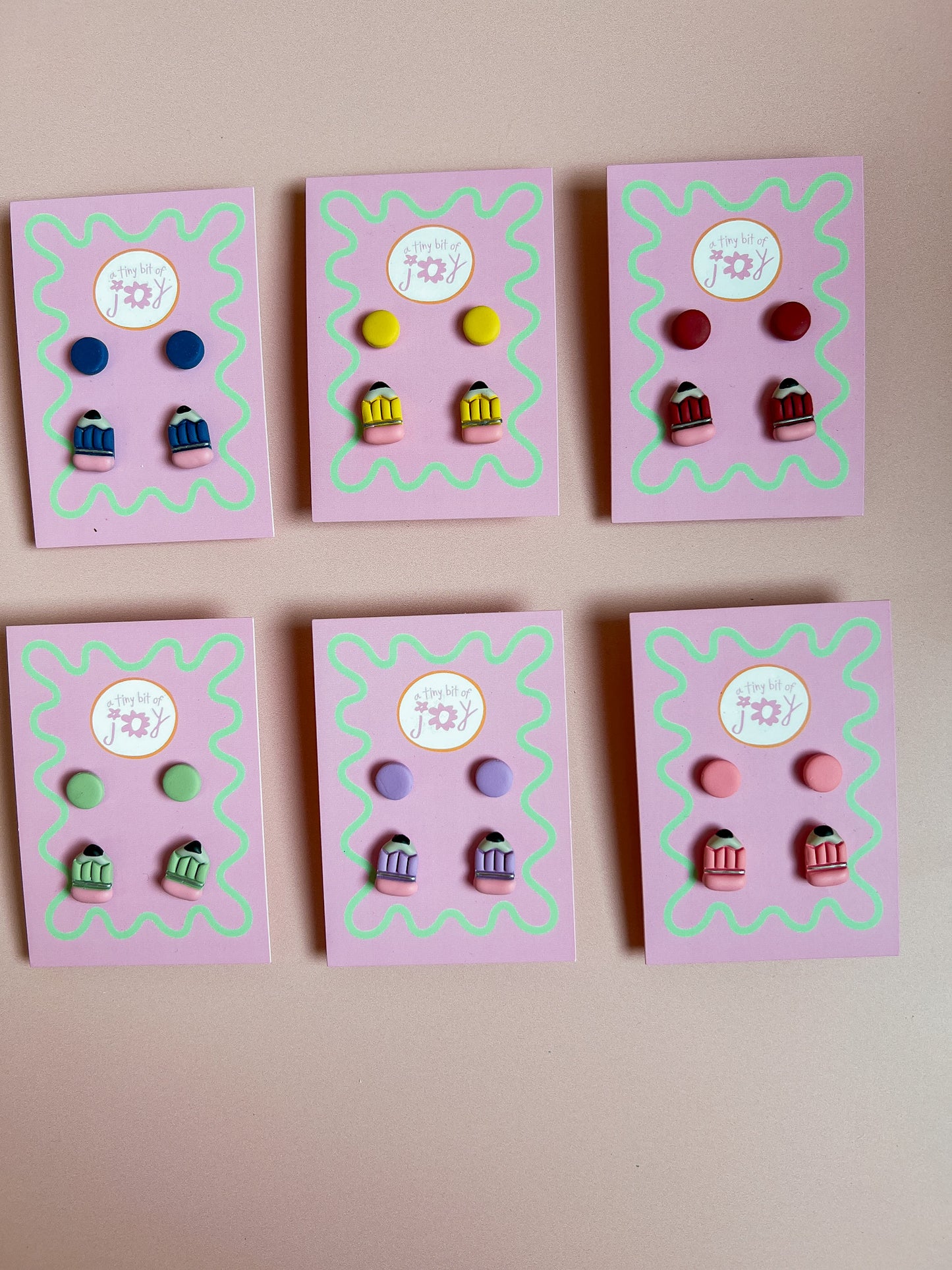 Handmade Polymer Clay Mini Circle Studs and Pencil Earrings