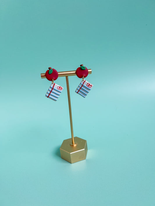 Title: Handmade Polymer Clay Notebook Paper Earrings - Perfect for Teachers