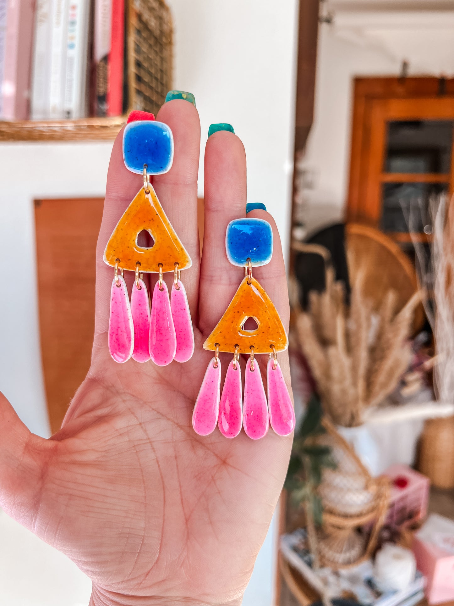 Painted Ceramic Triangle Dangle