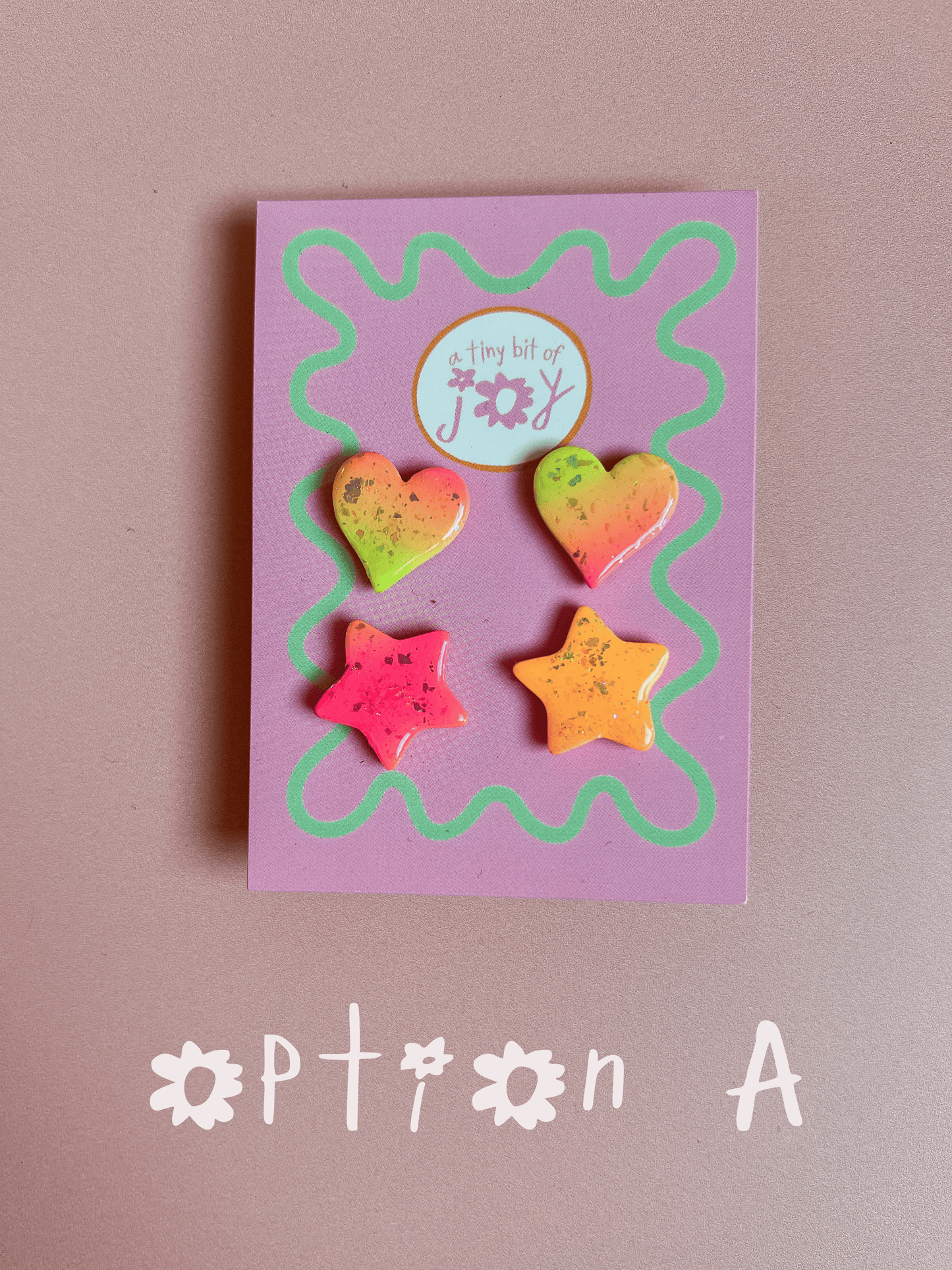 Handmade Polymer Clay Heart and Star Stud Duo